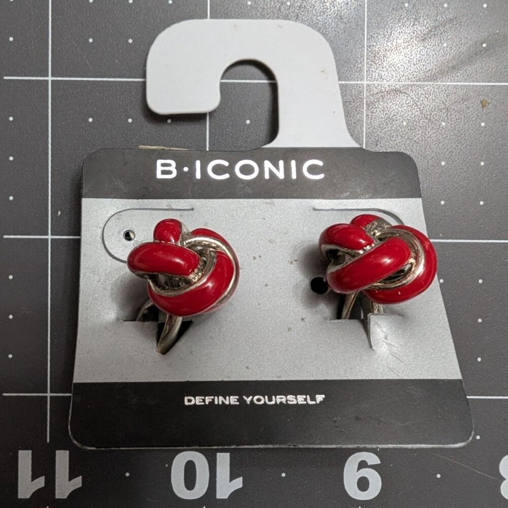 B Iconic cuff links metal red enamel cluster silver tone jacket vtg geometric - Picture 2 of 6
